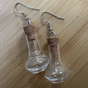 Elegant Glass Bottle Keepsake Earrings with Silver Accents